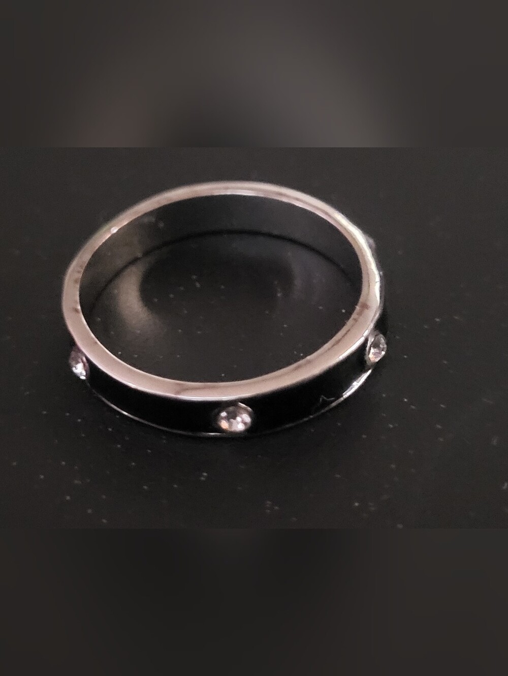 Minimalist Black Enamel Eternity Band Ring with Clear Stones